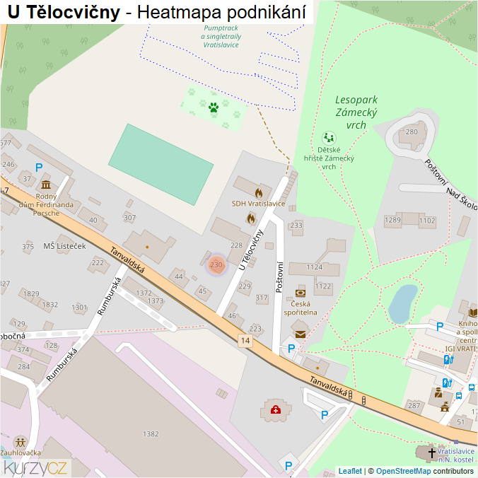 Mapa U Tělocvičny - Firmy v ulici.