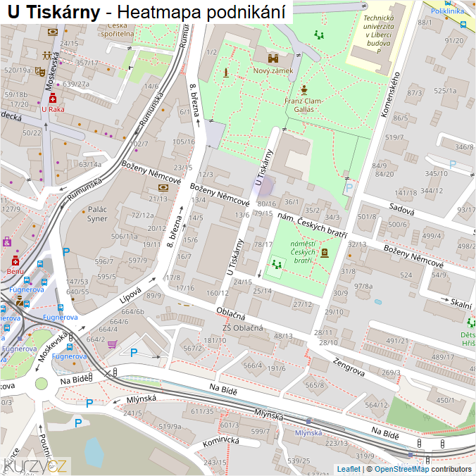Mapa U Tiskárny - Firmy v ulici.
