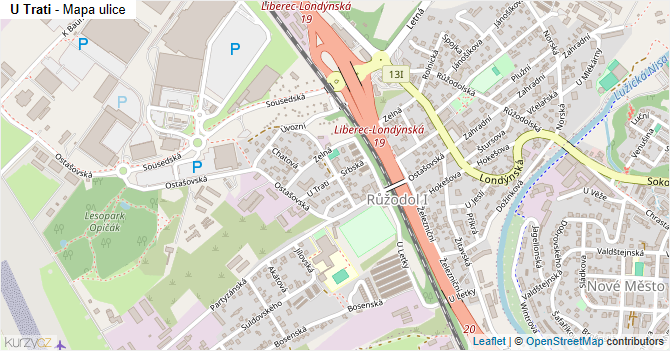 U Trati - mapa ulice