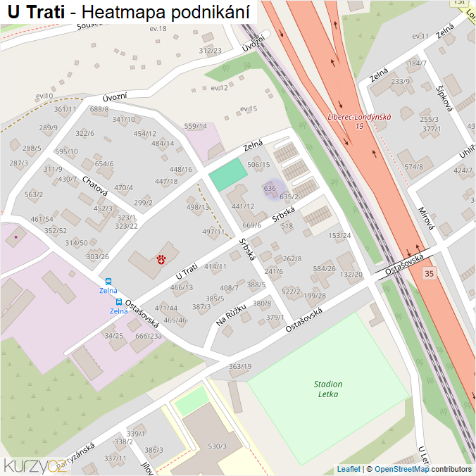Mapa U Trati - Firmy v ulici.