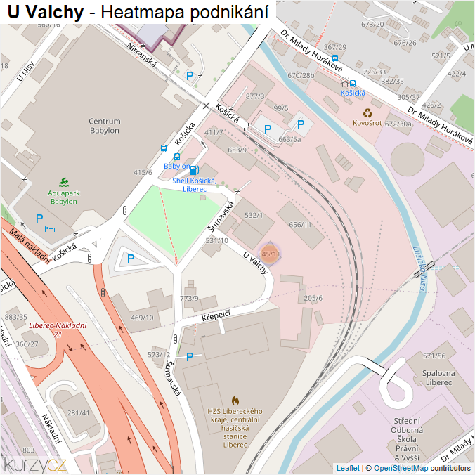 Mapa U Valchy - Firmy v ulici.
