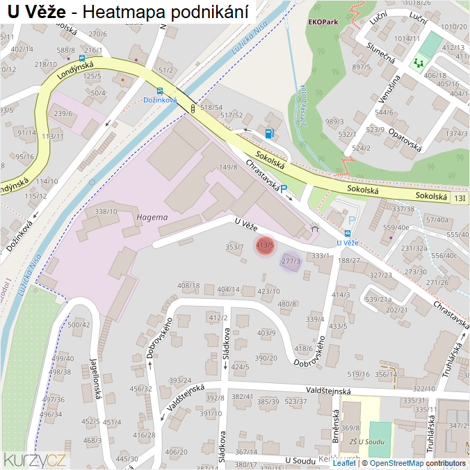 Mapa U Věže - Firmy v ulici.