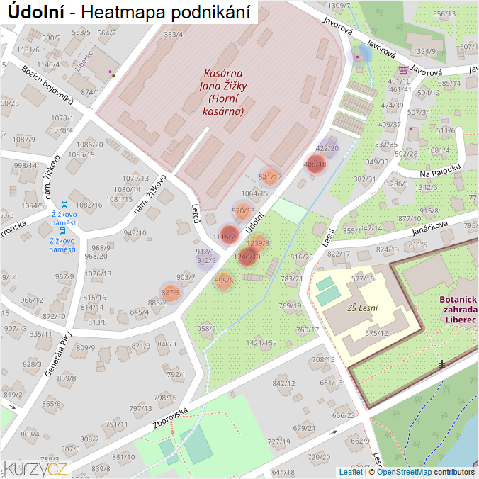 Mapa Údolní - Firmy v ulici.
