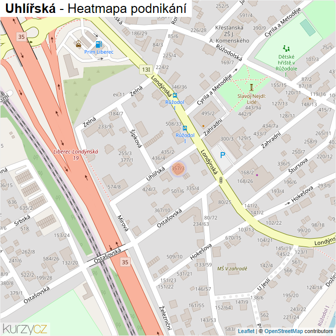Mapa Uhlířská - Firmy v ulici.