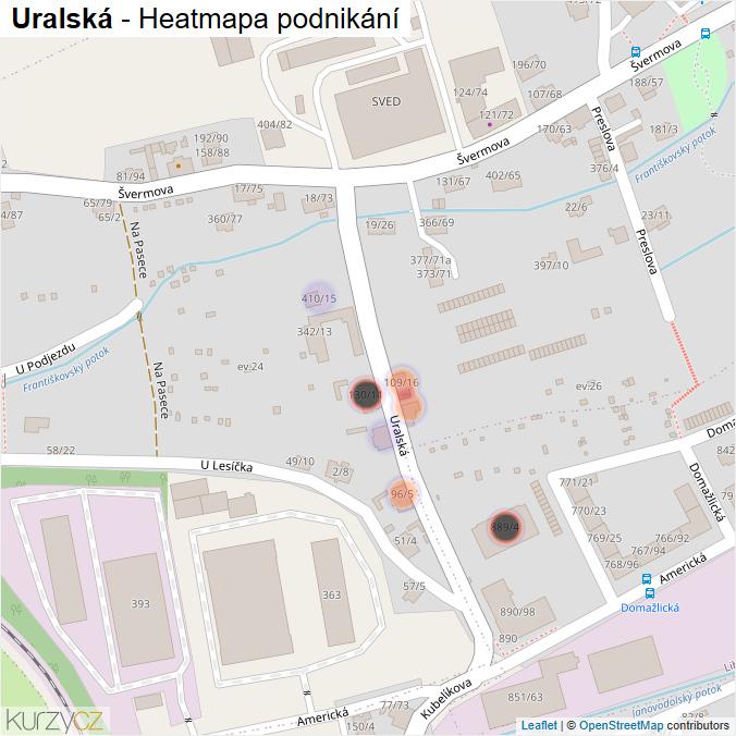 Mapa Uralská - Firmy v ulici.