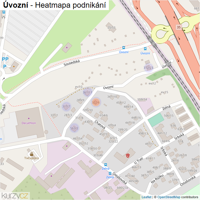 Mapa Úvozní - Firmy v ulici.