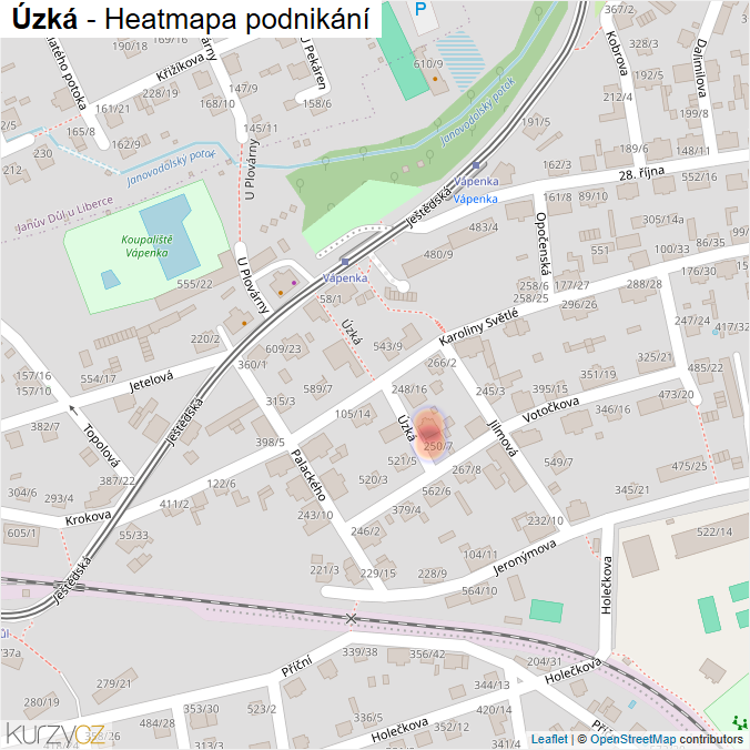 Mapa Úzká - Firmy v ulici.