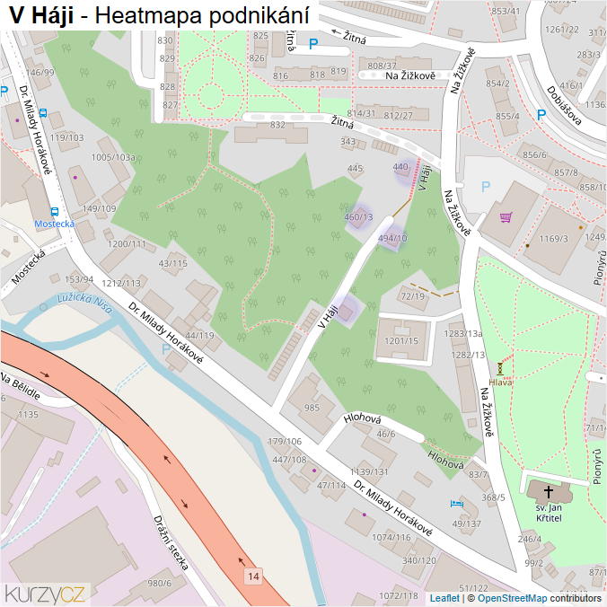 Mapa V Háji - Firmy v ulici.