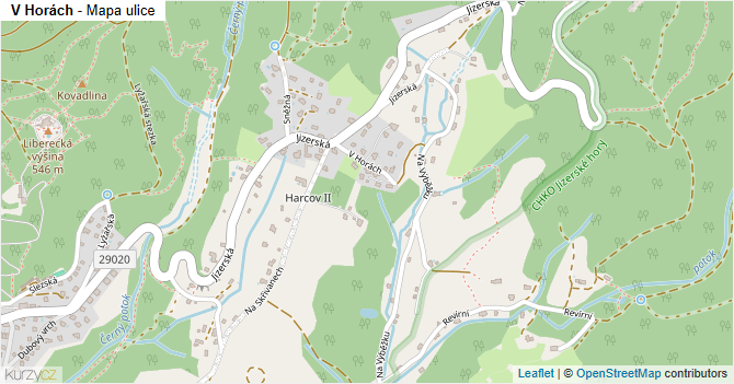 V Horách - mapa ulice