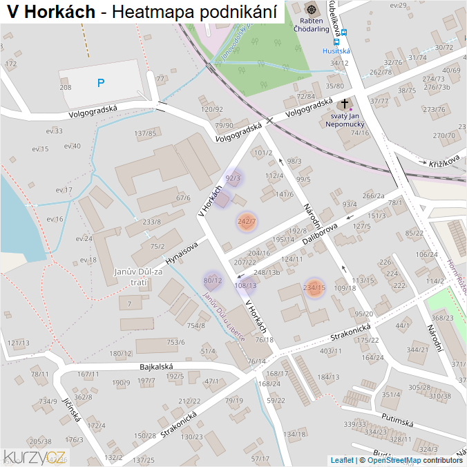 Mapa V Horkách - Firmy v ulici.