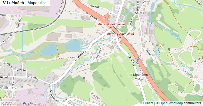 V Lučinách - mapa ulice