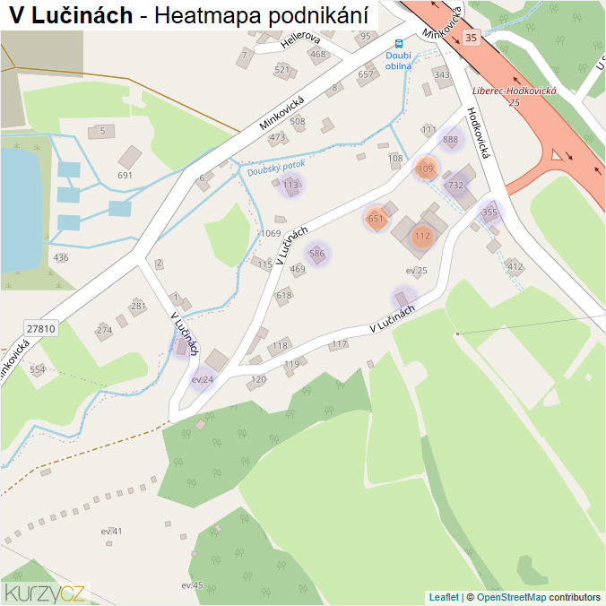 Mapa V Lučinách - Firmy v ulici.