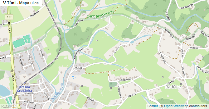 V Tůni - mapa ulice