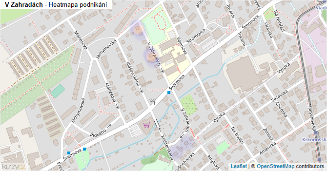 V Zahradách - mapa podnikání