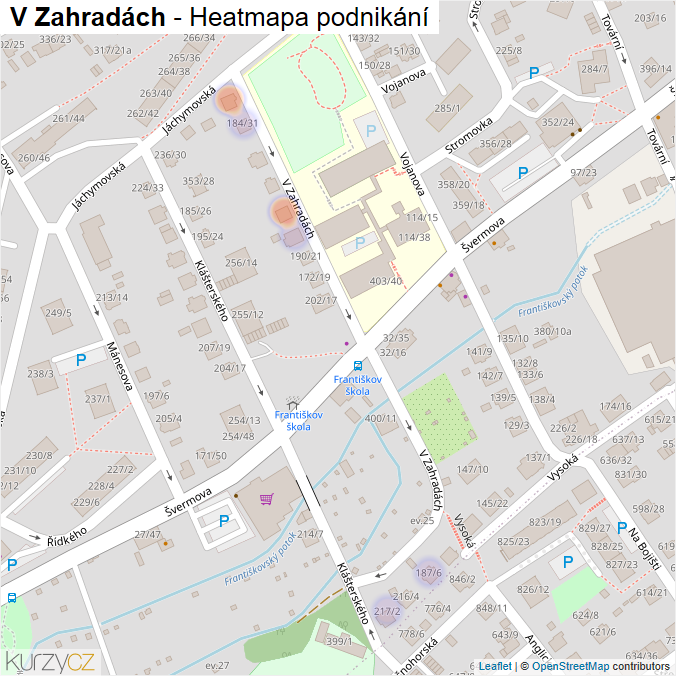 Mapa V Zahradách - Firmy v ulici.