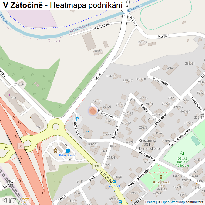 Mapa V Zátočině - Firmy v ulici.