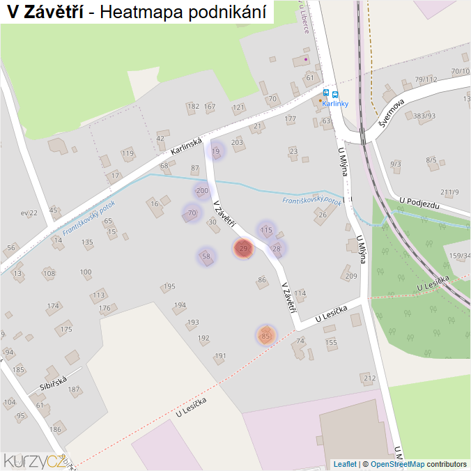 Mapa V Závětří - Firmy v ulici.
