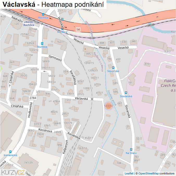 Mapa Václavská - Firmy v ulici.