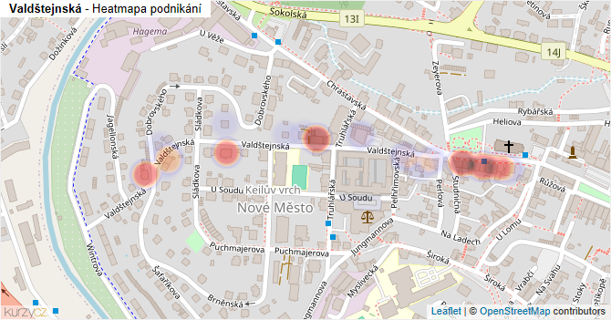 Valdštejnská - mapa podnikání
