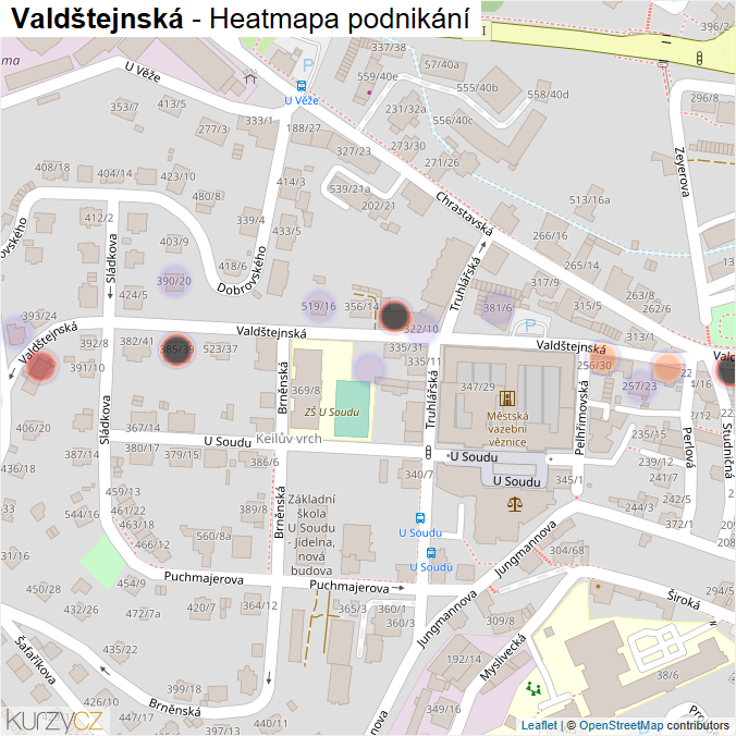 Mapa Valdštejnská - Firmy v ulici.