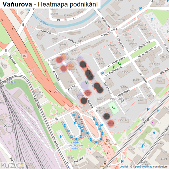 Mapa Vaňurova - Firmy v ulici.