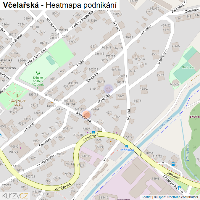 Mapa Včelařská - Firmy v ulici.