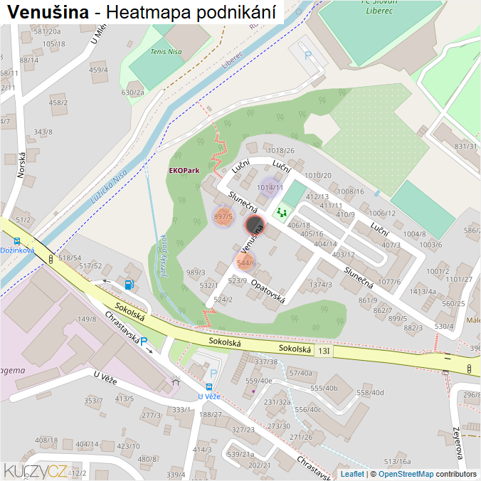 Mapa Venušina - Firmy v ulici.