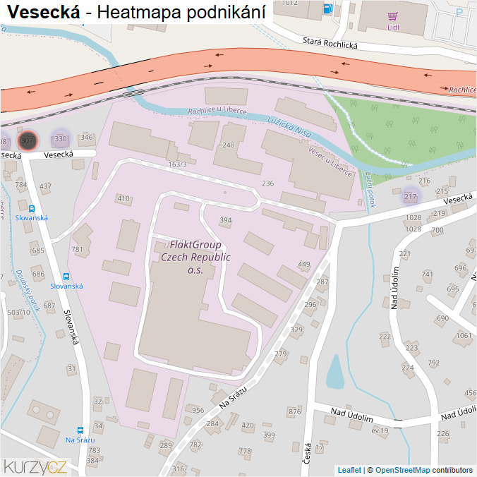 Mapa Vesecká - Firmy v ulici.