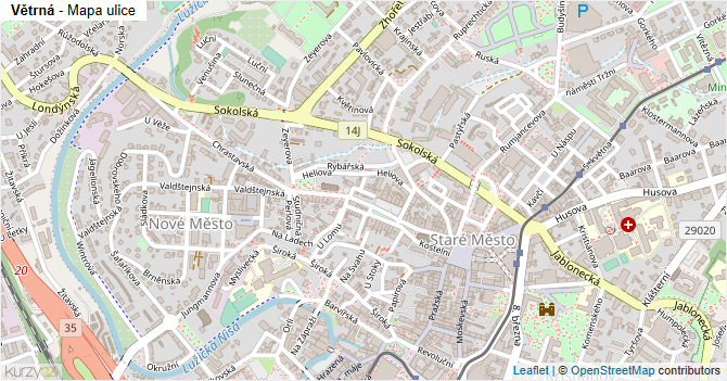 Větrná - mapa ulice