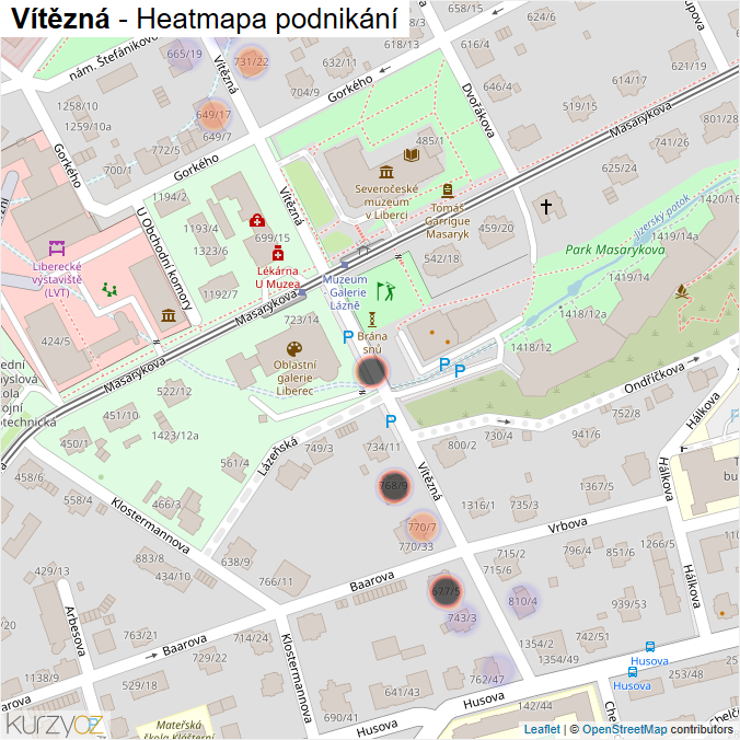Mapa Vítězná - Firmy v ulici.