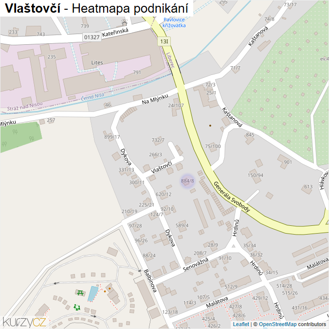 Mapa Vlaštovčí - Firmy v ulici.