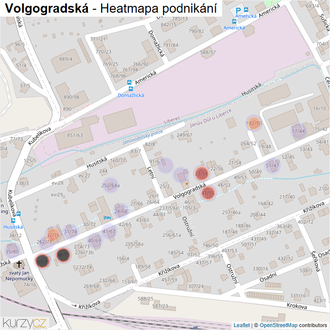 Mapa Volgogradská - Firmy v ulici.