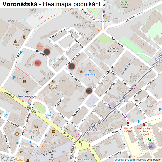 Mapa Voroněžská - Firmy v ulici.