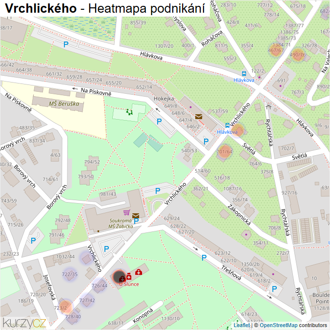 Mapa Vrchlického - Firmy v ulici.