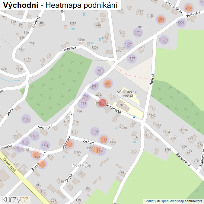 Mapa Východní - Firmy v ulici.