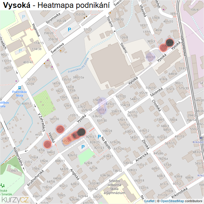 Mapa Vysoká - Firmy v ulici.