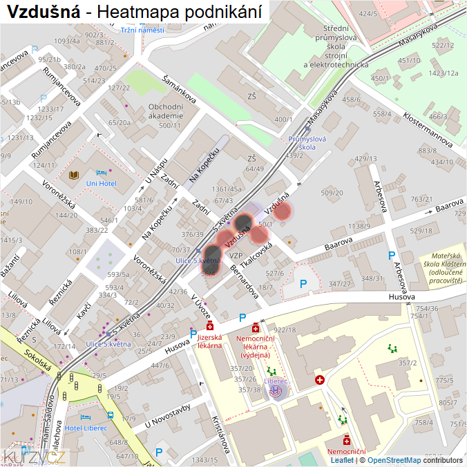 Mapa Vzdušná - Firmy v ulici.