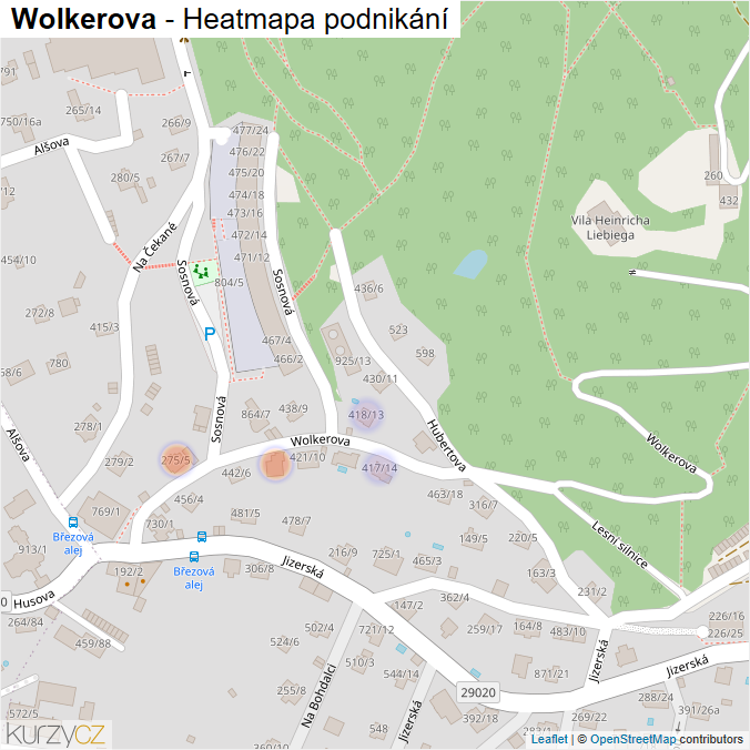 Mapa Wolkerova - Firmy v ulici.