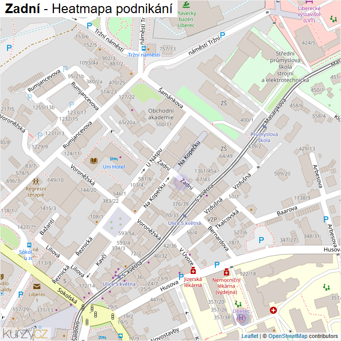 Mapa Zadní - Firmy v ulici.