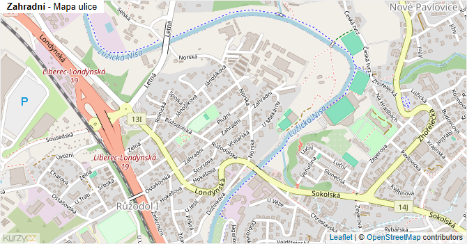 Zahradní - mapa ulice