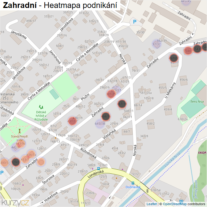 Mapa Zahradní - Firmy v ulici.
