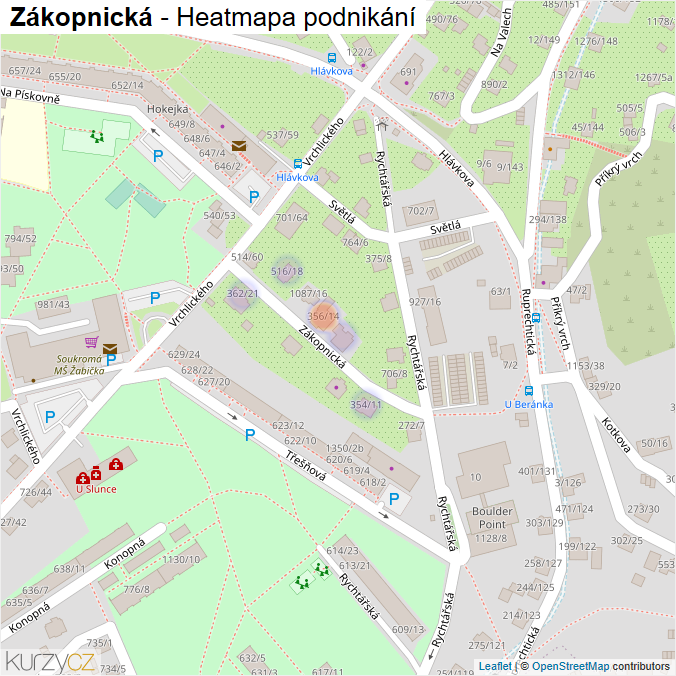 Mapa Zákopnická - Firmy v ulici.