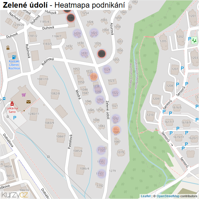 Mapa Zelené údolí - Firmy v ulici.