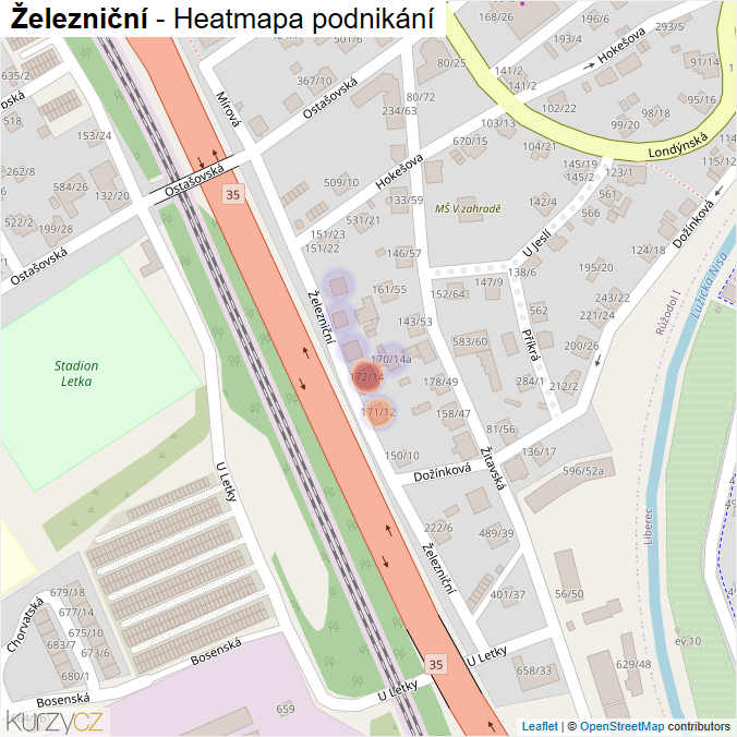 Mapa Železniční - Firmy v ulici.