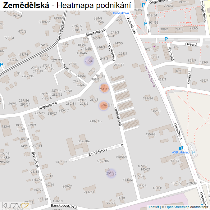 Mapa Zemědělská - Firmy v ulici.