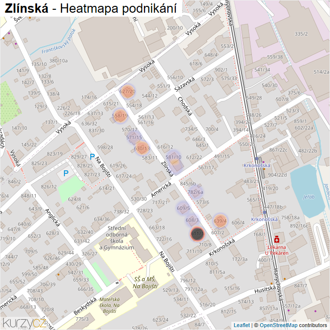 Mapa Zlínská - Firmy v ulici.