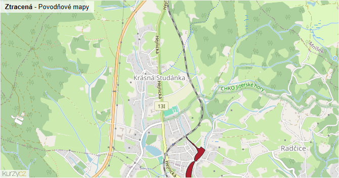 Ztracená - záplavové mapy stoleté vody