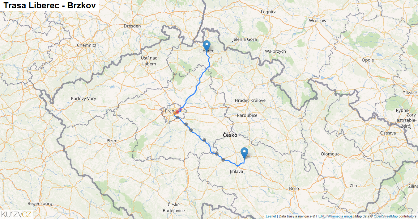 Liberec-Brzkov, mapa trasy