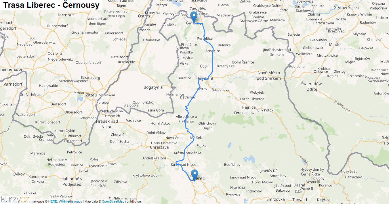 Liberec-Černousy, mapa trasy