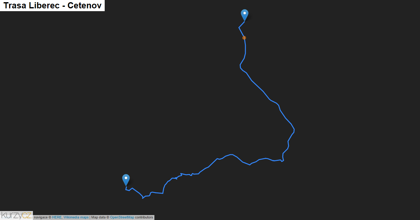 Liberec-Cetenov, mapa trasy
